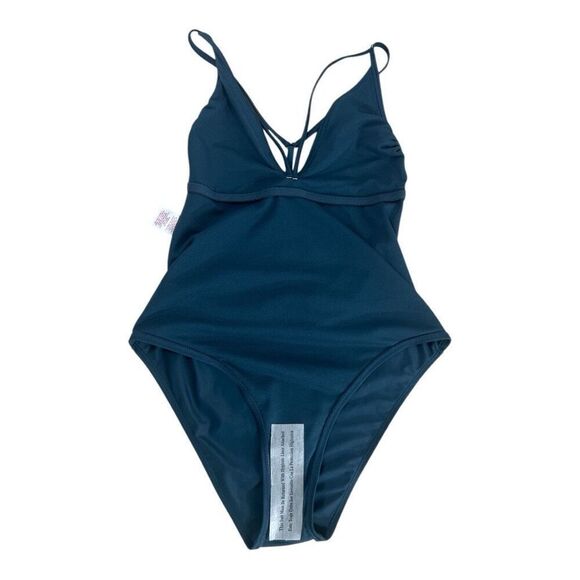 Xhilaration Swimwear One Piece Halter Green Size L Strappy Solid Color Beach - Picture 6 of 11